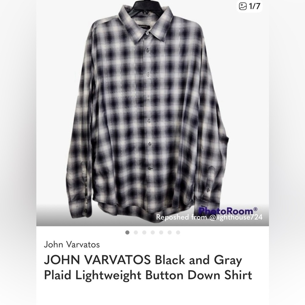 JOHN VARVATOS Charcoal and White Lightweight Shirt - XXL